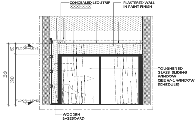 Toughened glass sliding window section detail DWG AutoCAD drawing