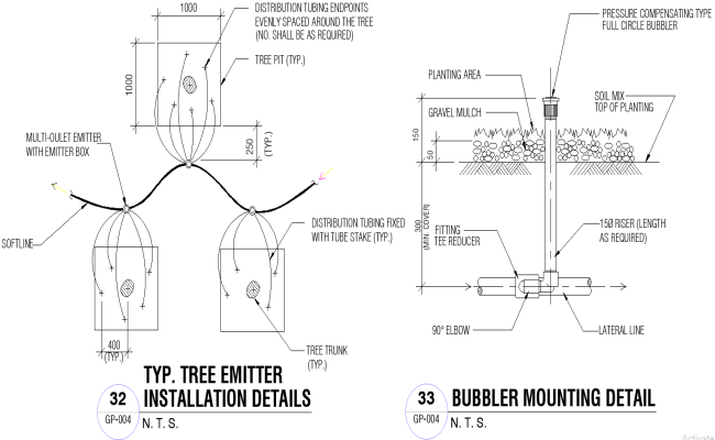 Tree Emitter And Bubbler Mounting Details AutoCAD CAD Design DWG File