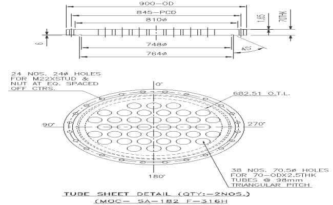 Tube sheet detail with all measurements DWG AutoCAD drawing