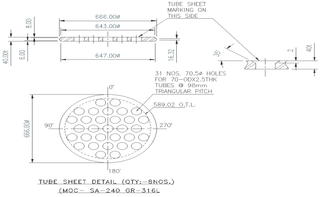Tube sheet section Detail DWG AutoCAD file