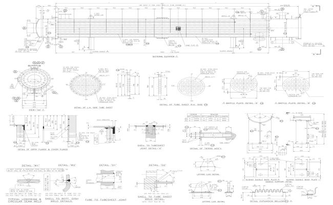 Tube sheet top view sectional elevation and joint detail DWG AutoCAD drawing
