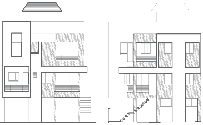 Two Different Bungalow Elevation Layout Design AutoCAD DWG File