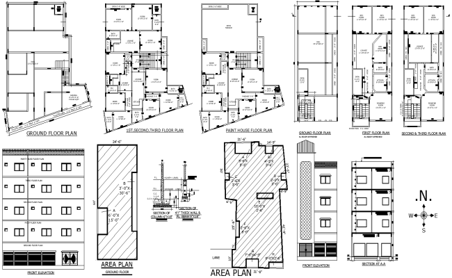Two Residential House Designs Elevation And Section Details AutoCAD DWG 