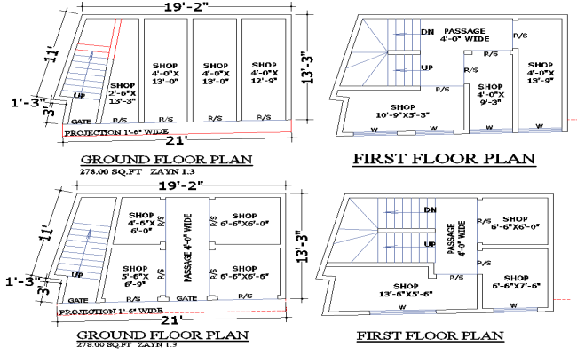Two-Storey Commercial Shop Layout in DWG AutoCAD File