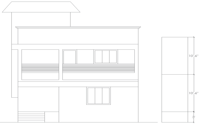 Two-Story House Elevation Layout Design AutoCAD DWG File