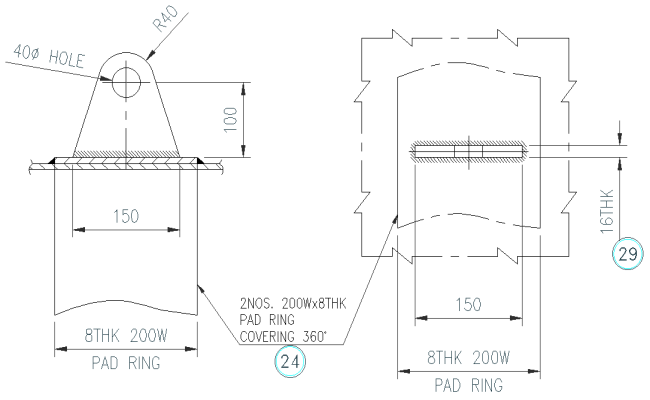 Two numbers pad ring coverings 360 degree details design dwg autocad drawing .