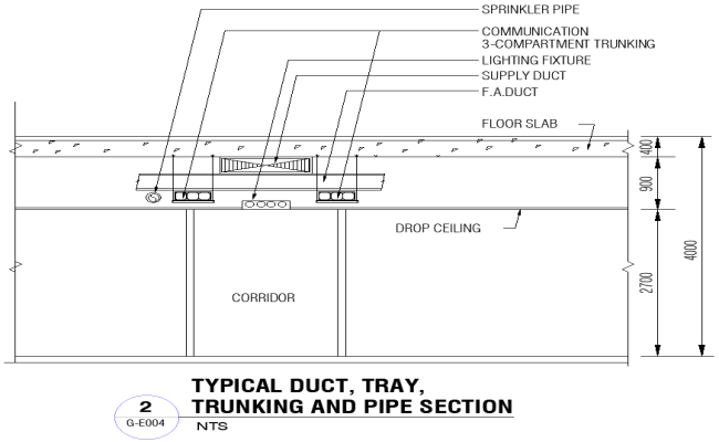 Typical Duct Tray Trunking and Pipe Section CAD Drawing