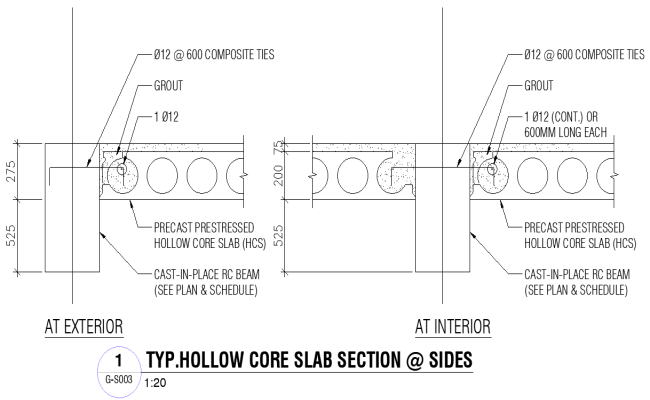 Typical Hollow core slab Section at sides Detail DWG AutoCAD file