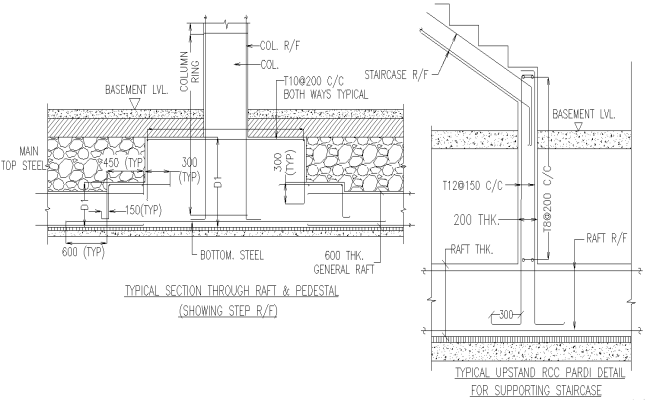 RCC Raft Foundation Section with Pardi Detail DWG CAD blocks