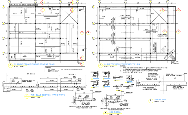 Typical Slab and Parapet Section Details DWG Drawing