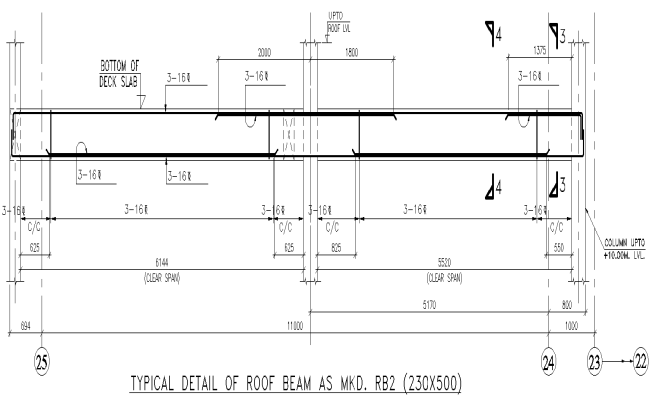 Roof Beam Details with Labels and Dimensions in AutoCAD DWG File