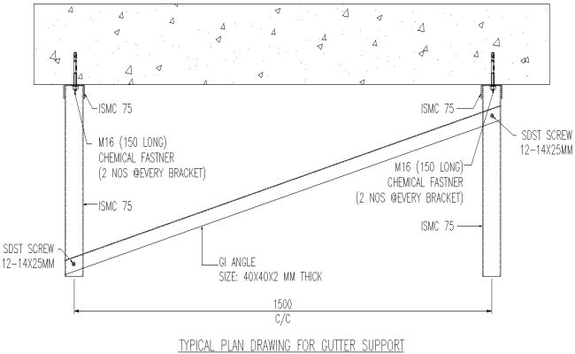 Typical plan for gutter support DWG AutoCAD drawing