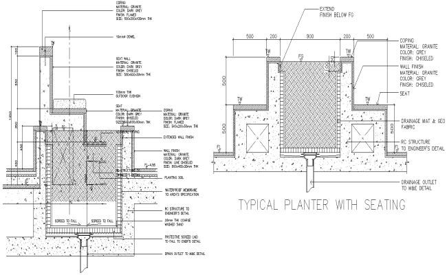 Typical planter with Seating section Detail DWG AutoCAD File