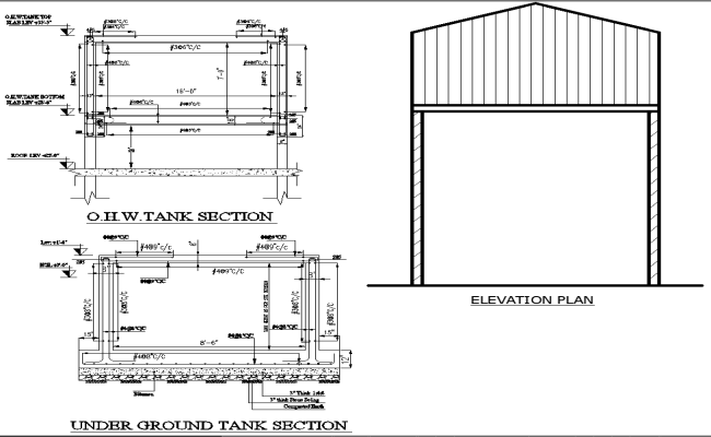 Underground Tank Section Layout And Elevation Design AutoCAD DWG