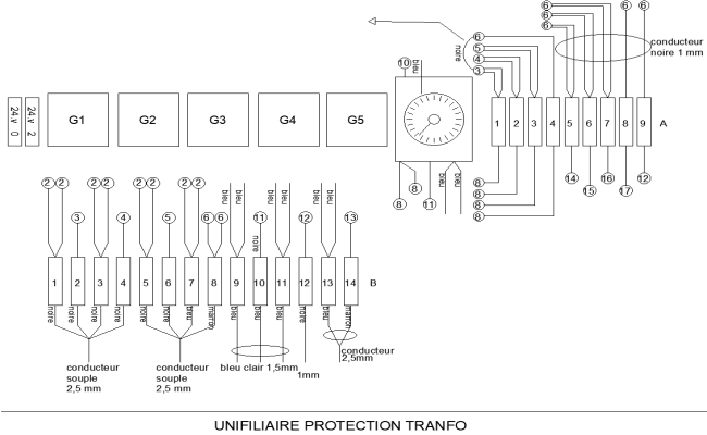 Unifilar electrical transfer layout design in DWG File 
