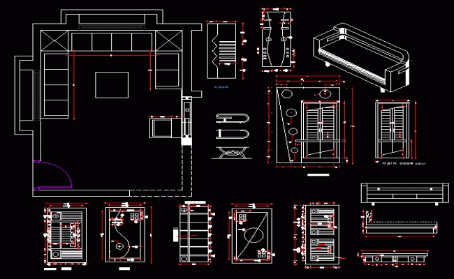 2D CAD Furniture and Ceiling Layout DWG for Office and Home Interiors