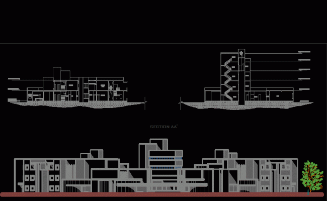 Hospital 2D DWG Elevation and Section CAD Drawings for Architects