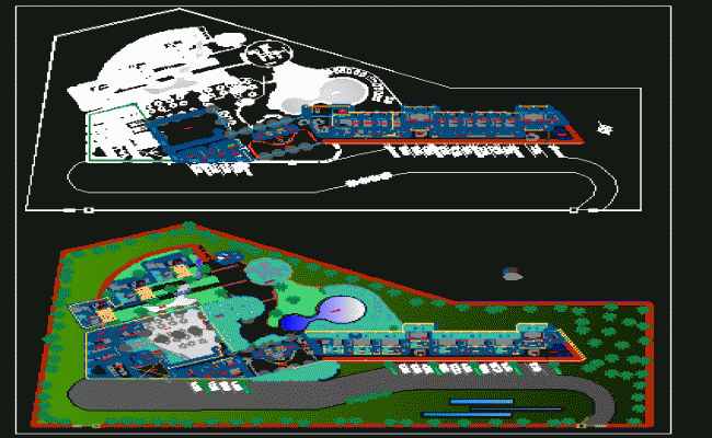 Resort Hotel Site Plan with Guest Room Layout Pool and Parking