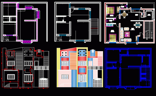 AutoCAD Drawing File of 2BHK House Plan with Elevation Details