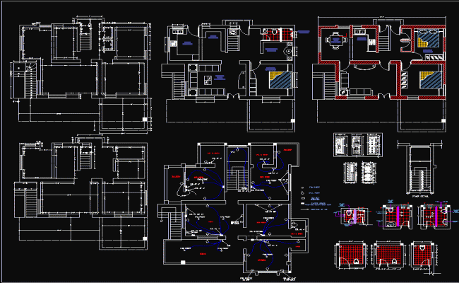 3BHK House Floor Plan with Wiring Layout plan in AutoCAD DWG File
