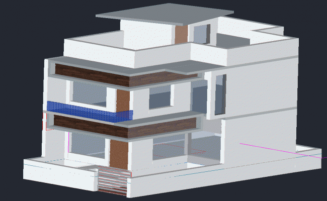 G Plus One Terrace House Elevation Plan in AutoCAD DWG File Download