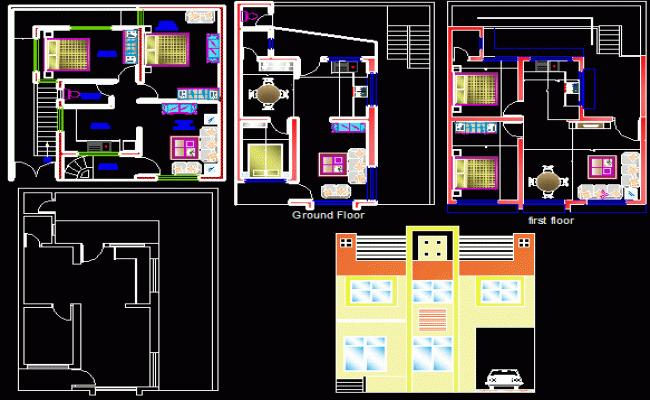 G Plus One House Floor Plan Layout AutoCAD DWG File Download