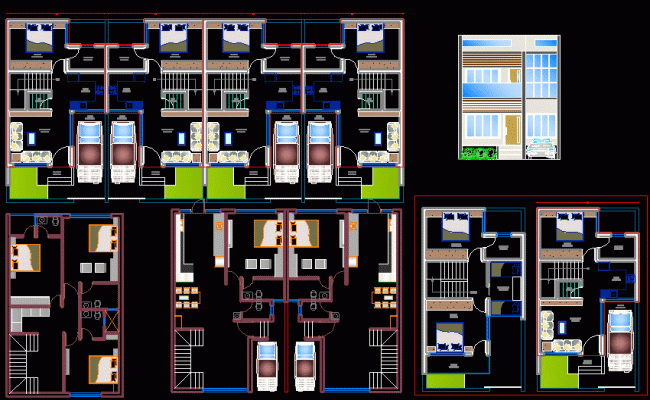 Single BHK Twin Home Design with Detailed Elevation CAD File