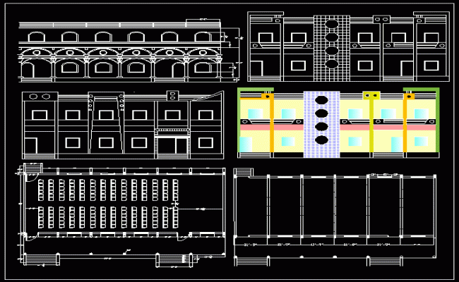 School Building Elevation and Auditorium Layout Design DWG File