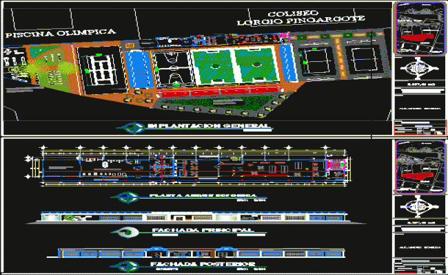 Modern Sports Club Building Elevation and Floor Plan DWG File
