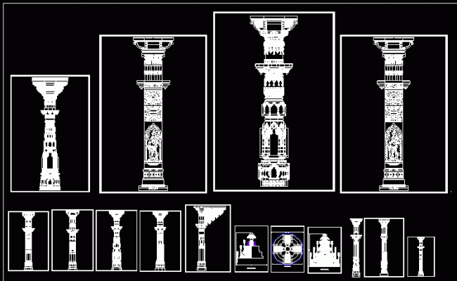 Traditional temple pillar elevation plan shown in detail AutoCAD File