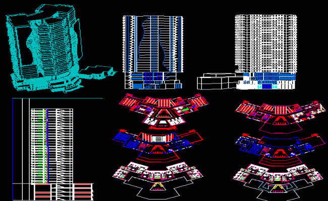 Multi Floor Motel Elevation Layout Design AutoCAD DWG Drawing File