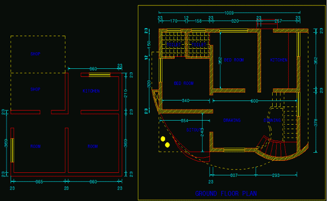 Modern Bungalow Ground Floor Plan Layout AutoCAD DWG Drawing