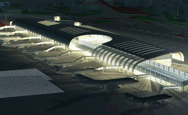 3D Modern Airport Structure and Runway Layout Design DWG File