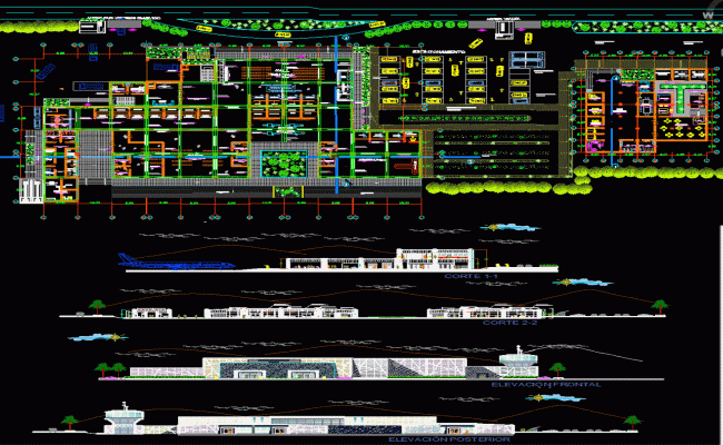Peru Airport Section and Detailed Elevation Layout in DWG File