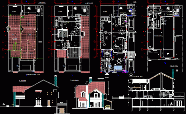 Modern Villa Elevation and Interior Design Layout in AutoCAD File