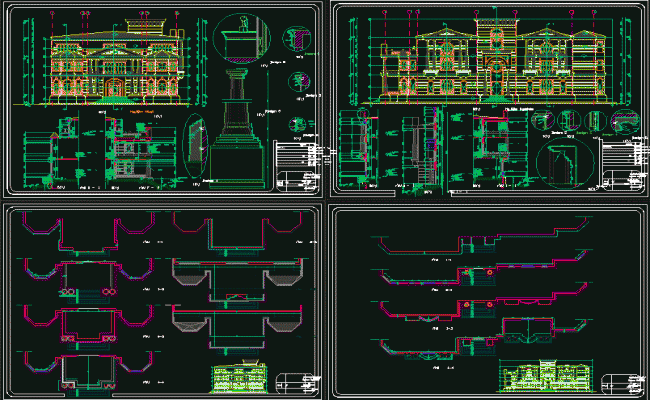 Traditional Mansion Villa Architectural Elevation Design in DWG File