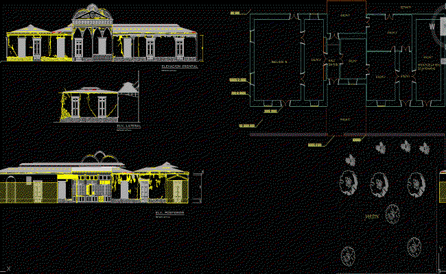 Traditional Style House Floor Plan and Elevation CAD Drawing File