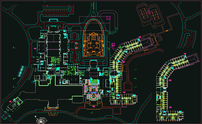 Hotel Interior Layout with Landscape and Room Design DWG File