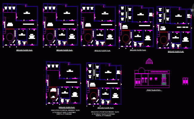 Simple Hospital Floor Plan and Elevation Layout Design in CAD File