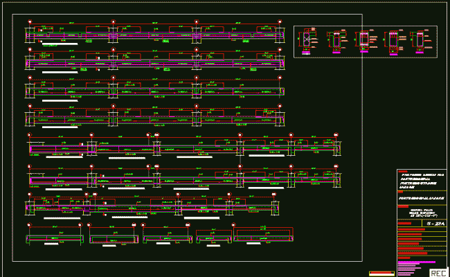 Structural Beam Elevation Plan Layout and Design Details in DWG File
