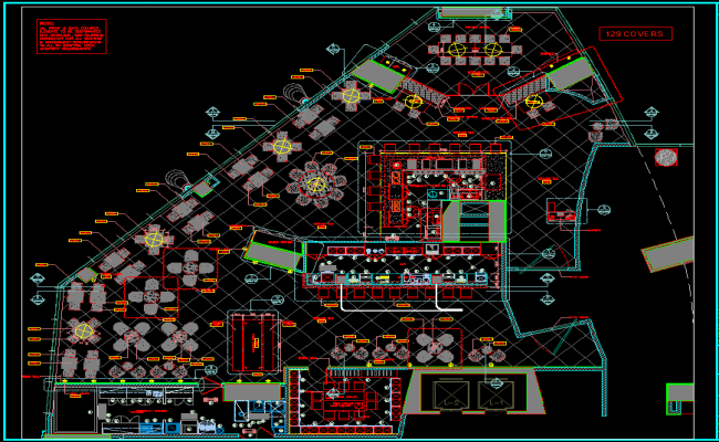 Restaurant Plan with Interior Design Layout in AutoCAD CAD File