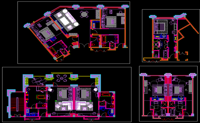 Resort Guest Room Plan in AutoCAD DWG Format with CAD Layout