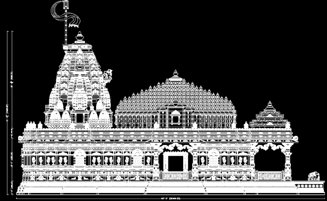 Traditional Temple Side Elevation Design in CAD Drawing File