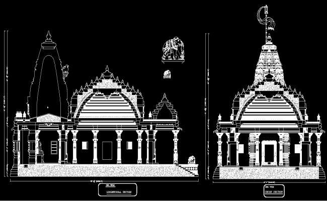 Temple Section and Elevation Design Plan in AutoCAD DWG File