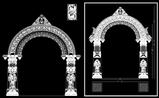 Temple Layout and Sectional Design Plan in AutoCAD DWG Files