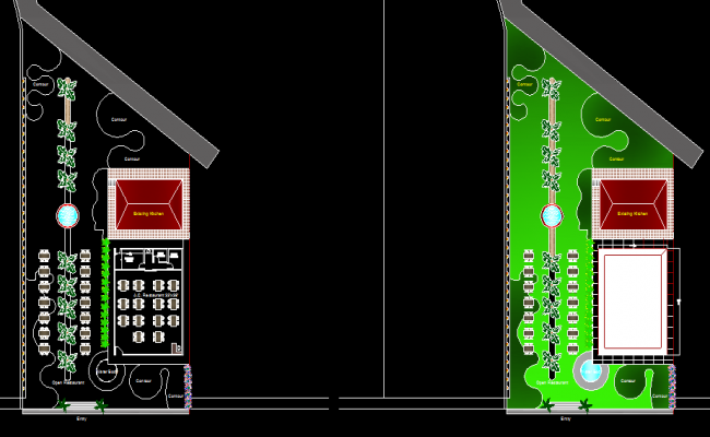 Open restaurant plans with classical design in AutoCAD Files