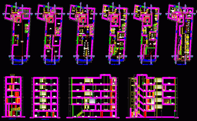 Commercial Structure Plan with Elevation Design in AutoCAD DWG File