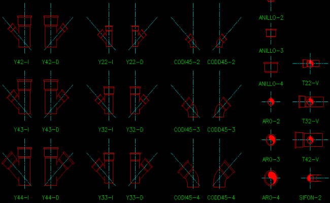 Pipe Fittings for Plumbing Layout Design of CAD Drawing File
