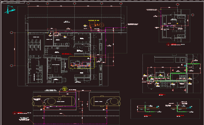Gas Area Interior DWG CAD Showing Layout, Furniture, and Partitions