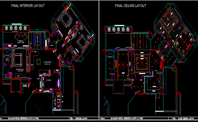 3 BHK Bungalow Interior DWG Showing Layout, Furniture, and Rooms